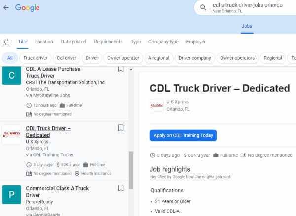 google for jobs search feature screenshot