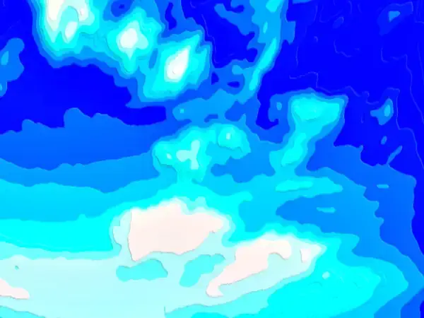 layer-warp-mary-hall-art layer art of a bright blue sky and blue to white clouds