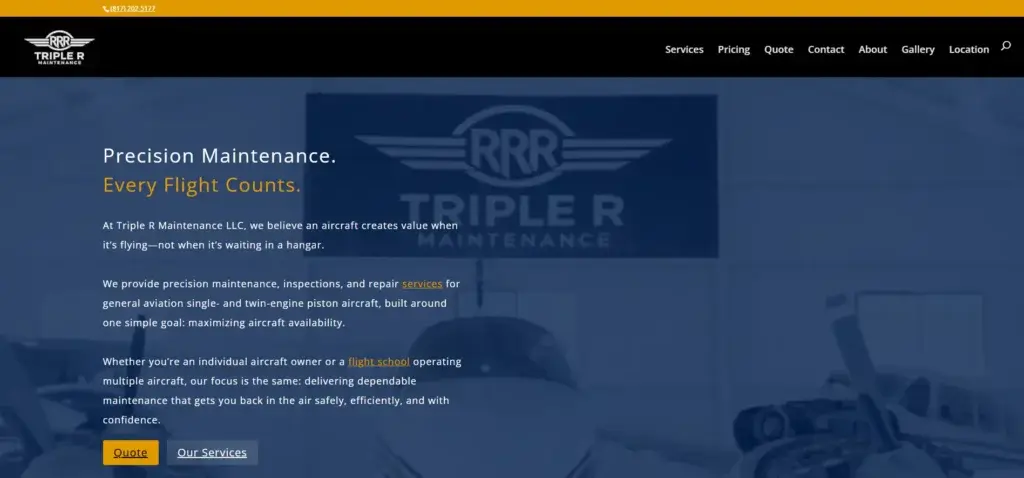 screenshot triple r maintenance website